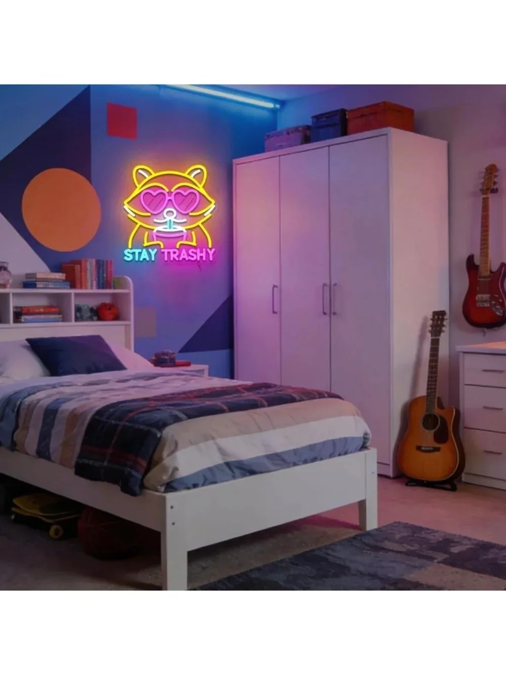 Cute Neon Raccoon Sign - Dimmable LED Wall Decor for Bedroom, Game Room